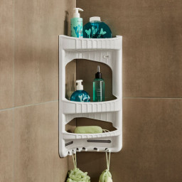 Hanging triangular shower caddy with suction cups