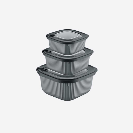 Storage container "MicroLine" wtih lid, square 3 pcs - 600-1100-1800 ml