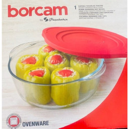 Auflaufform rund "Borcam" mit Kunststoffdeckel