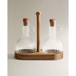 olie- en azijnstel Linea met acaciahouten basis 300 ml – 2 stuks