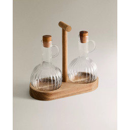 olie- en azijnstel Linea met acaciahouten basis 300 ml – 2 stuks