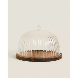 Acaciahouten serveerschaal Linea met borosilicaatglas deksel – Ø 22 cm