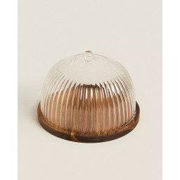 Acaciahouten serveerschaal Linea met borosilicaatglas deksel – Ø 22 cm