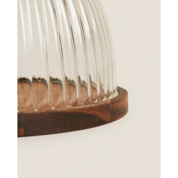 Acaciahouten serveerschaal Linea met borosilicaatglas deksel – Ø 22 cm