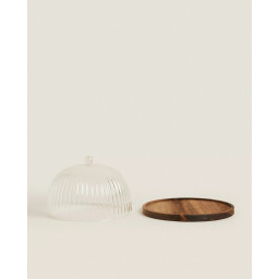 Acaciahouten serveerschaal Linea met borosilicaatglas deksel – Ø 22 cm