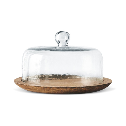 Acaciahouten serveerschaal MONO met gehamerd borosilicaatglazen deksel – Ø 31 cm