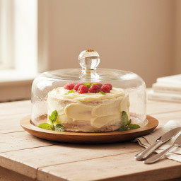 Acaciahouten serveerschaal MONO met gehamerd borosilicaatglazen deksel – Ø 31 cm