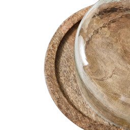 Acaciahouten serveerschaal MONO met gehamerd borosilicaatglazen deksel – Ø 31 cm