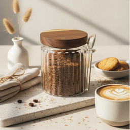 Borosilicaatglas suikerpot -LINEA- met acaciahout deksel - 500 ml