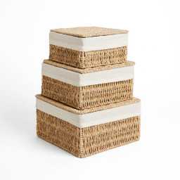 Storage basket square -BOHO- with lid, 3 pcs Storage basket square -BOHO- with lid, 3 pcs