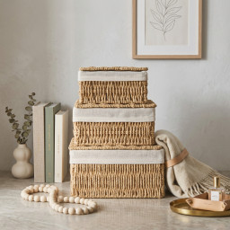 Storage basket square -BOHO- with lid, 3 pcs Storage basket square -BOHO- with lid, 3 pcs