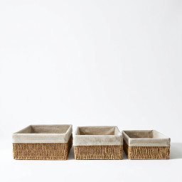 Storage basket rectangular -BOHO- with linen lining, 3 pcs Storage basket rectangular -BOHO- with linen lining, 3 pcs