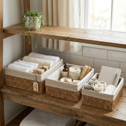 Storage basket rectangular -BOHO- with linen lining, 3 pcs Storage basket rectangular -BOHO- with linen lining, 3 pcs