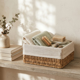 Storage basket square -BOHO- with linen lining Storage basket square -BOHO- with linen lining