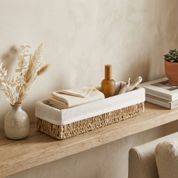 Storage basket rectangular -BOHO- with linen lining Storage basket rectangular -BOHO- with linen lining