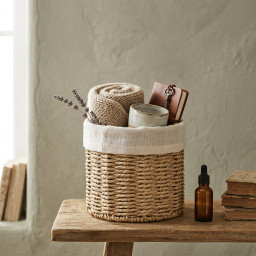Storage basket round -BOHO- with linen lining Storage basket round -BOHO- with linen lining