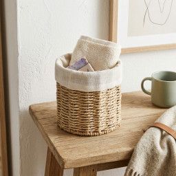 Storage basket round -BOHO- with linen lining Storage basket round -BOHO- with linen lining