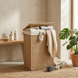 Laundry basket -BOHO- with lid and linen lining Laundry basket -BOHO- with lid and linen lining
