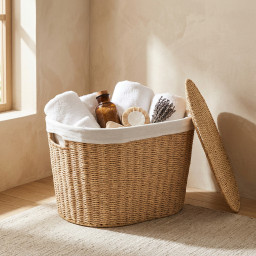 Laundry basket -BOHO- with lid and linen lining Laundry basket -BOHO- with lid and linen lining