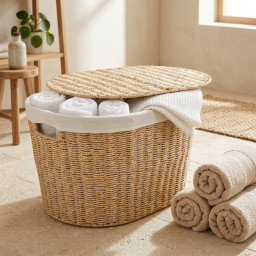 Laundry basket -BOHO- with lid and linen lining Laundry basket -BOHO- with lid and linen lining