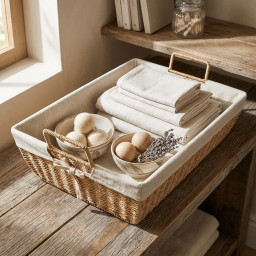 Ironing basket -BOHO- with lid and linen lining Ironing basket -BOHO- with lid and linen lining
