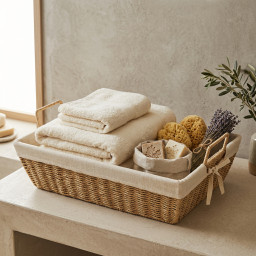 Ironing basket -BOHO- with lid and linen lining Ironing basket -BOHO- with lid and linen lining