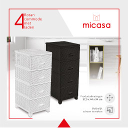 Rotan commode "Micasa" met 4 laden zwart